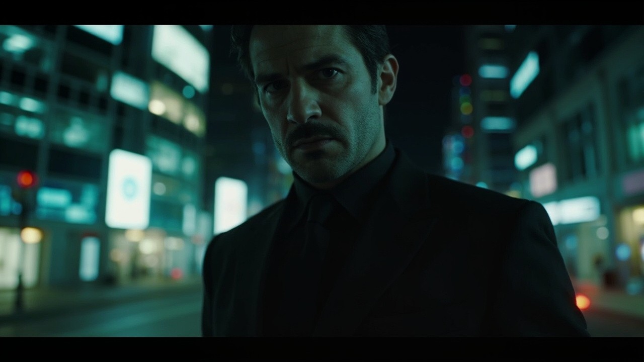 Elegant Man in City Night, Cinematic Shot