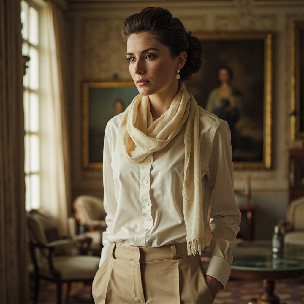 Elegant Woman in Classic European Mansion Attire