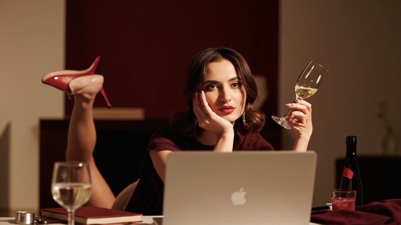 Elegant Woman in Luxurious, Minimalist Entrepreneur Workspace
