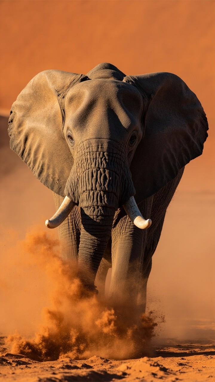 Elephant Kicking Dust Near Desert's Edge