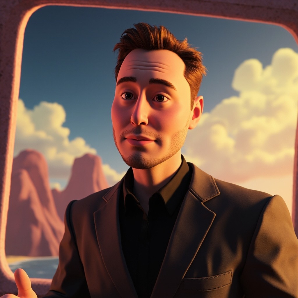 Elon Musk Depicted in Pixar Animation Style