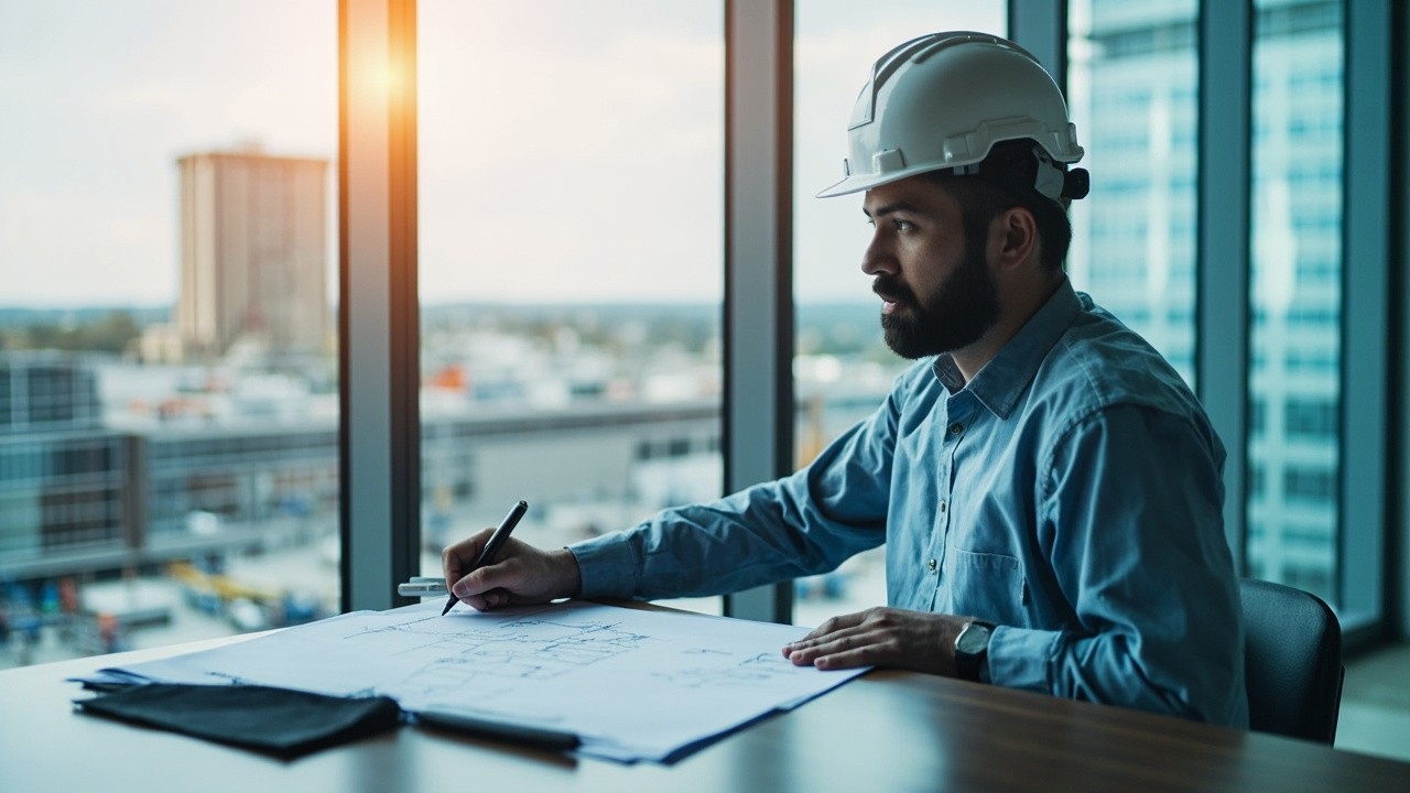 Engineer Designing Network Plans at Desk