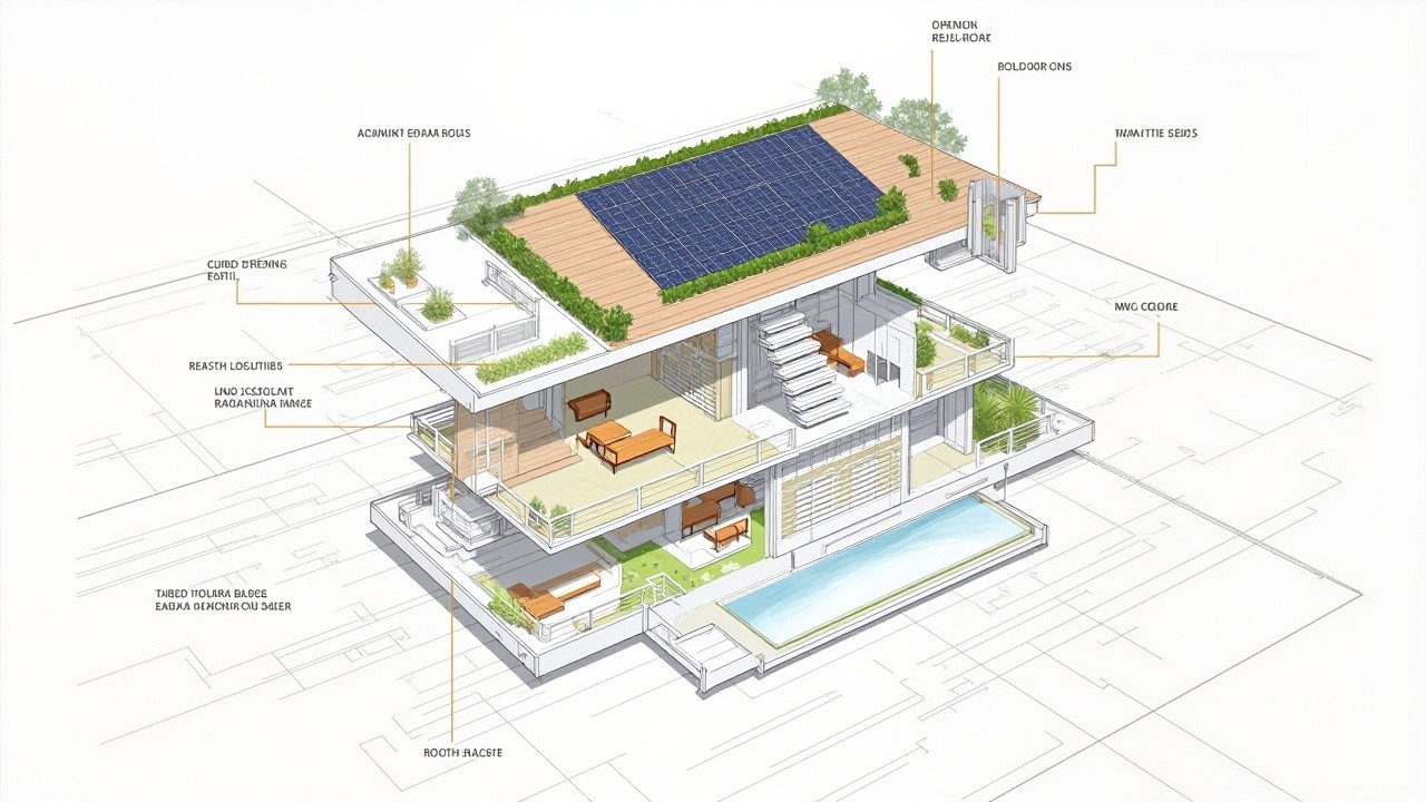 Exploded Drawing of Eco-friendly House with Features