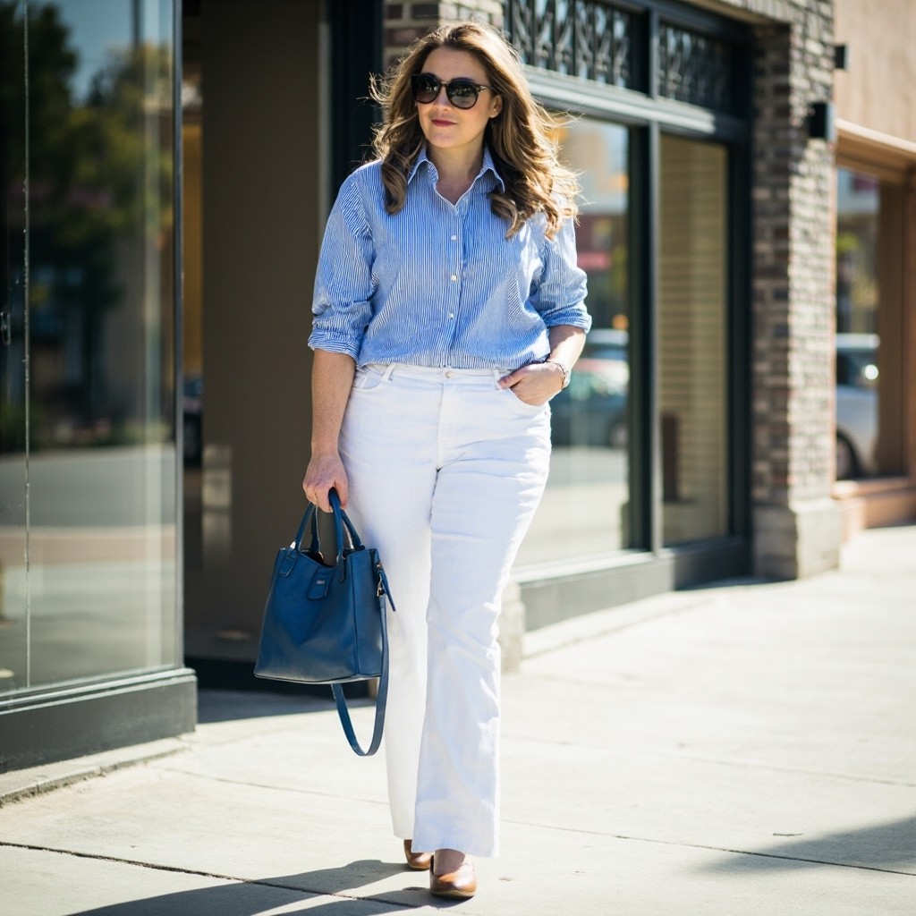 Fashionable 40-Year-Old Woman in Stylish Outfit