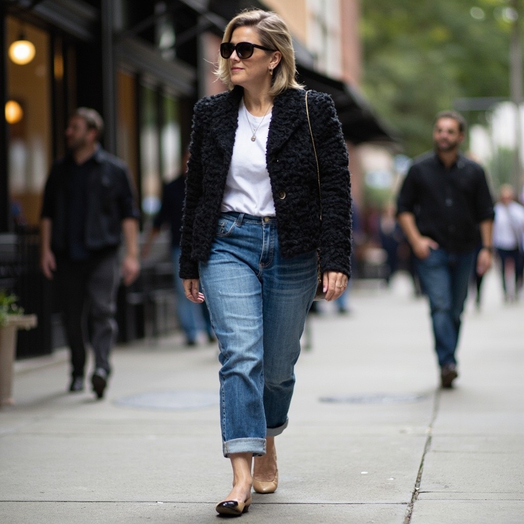 Fashionable Plus-Size Woman in Chic Street Style