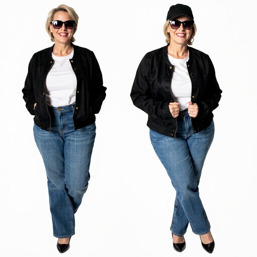 Fashionable Woman in Two Different Jacket Lengths