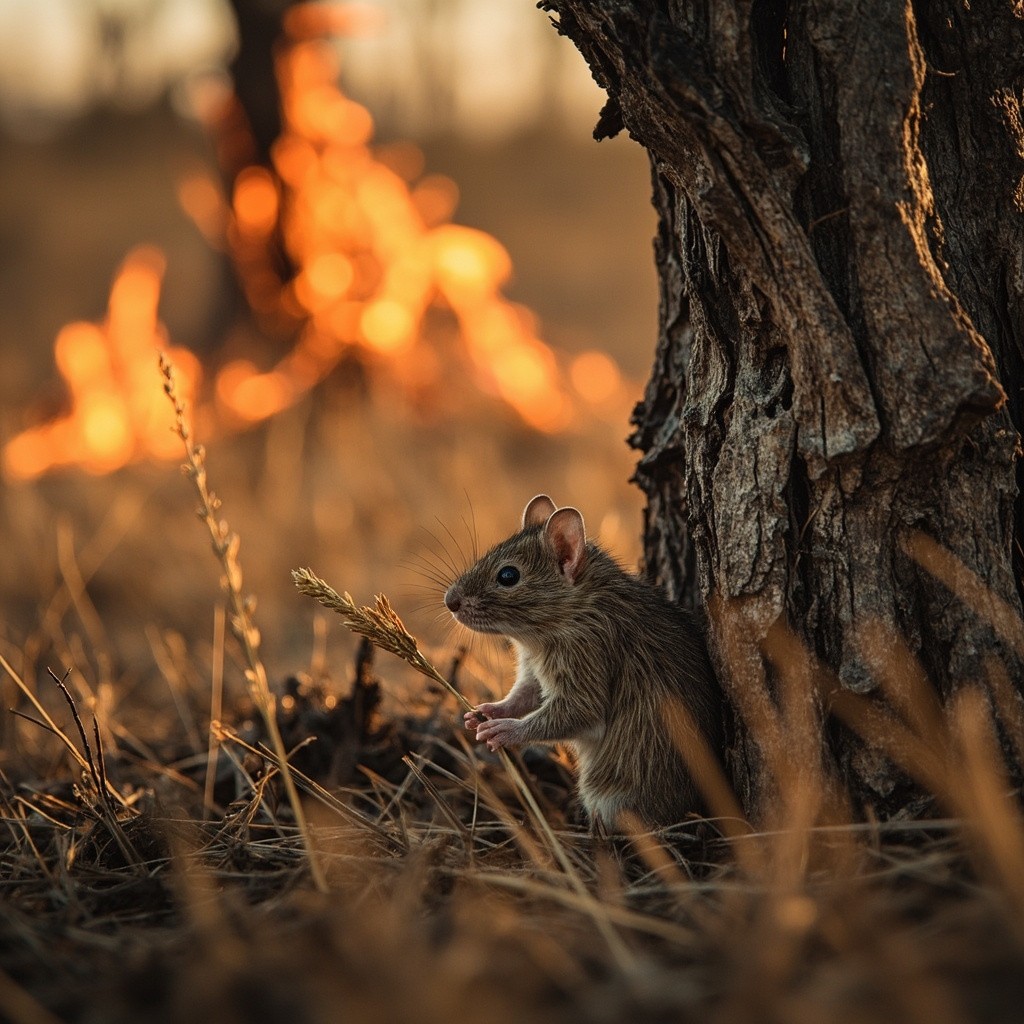 Field Mice by a Burnt Tree