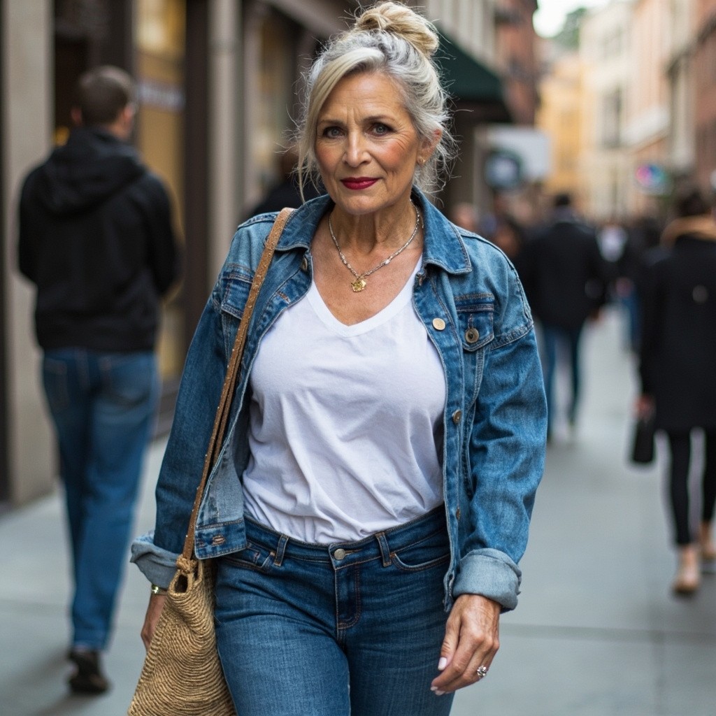 Fit Middle-aged Woman in Casual Attire in City