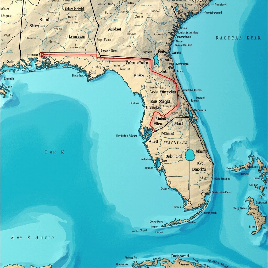 Florida Map Zooming Towards the Bermuda Triangle