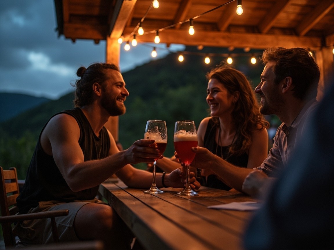 Friends Enjoying Summer Night at Mountain Bar