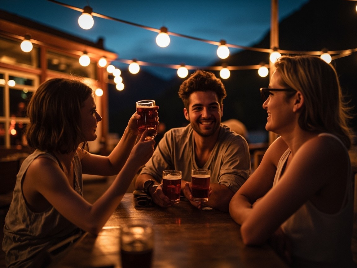 Friends Enjoying Summer Night at Mountain Bar