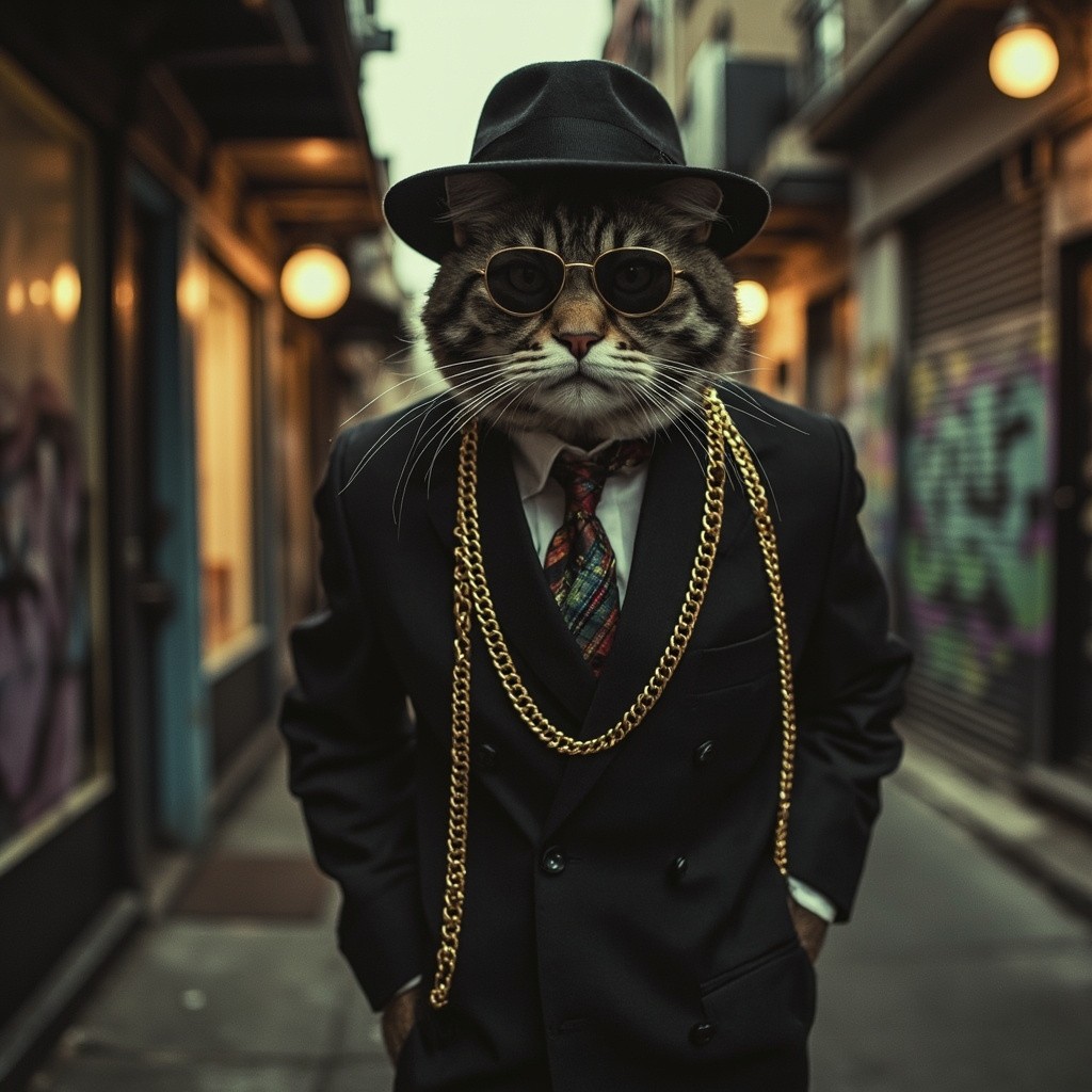 Gangster Cat Strolls Down Graffiti-Strewn Street