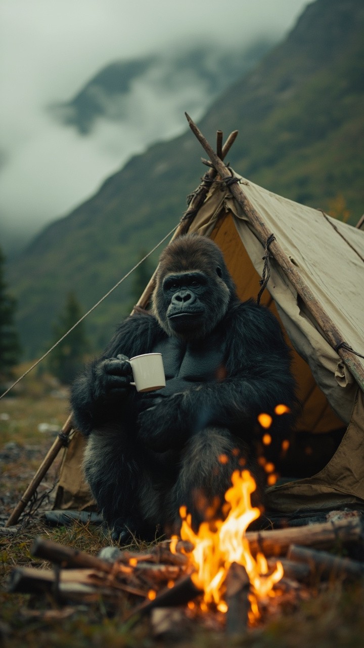 Gentle Silverback Gorilla Setting Up Tent Gentle Silverback Gorilla Setting Up Tent