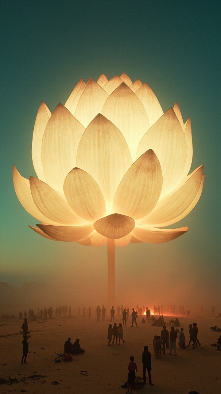 Giant Glowing Lotus Over Desert Wows Spectators