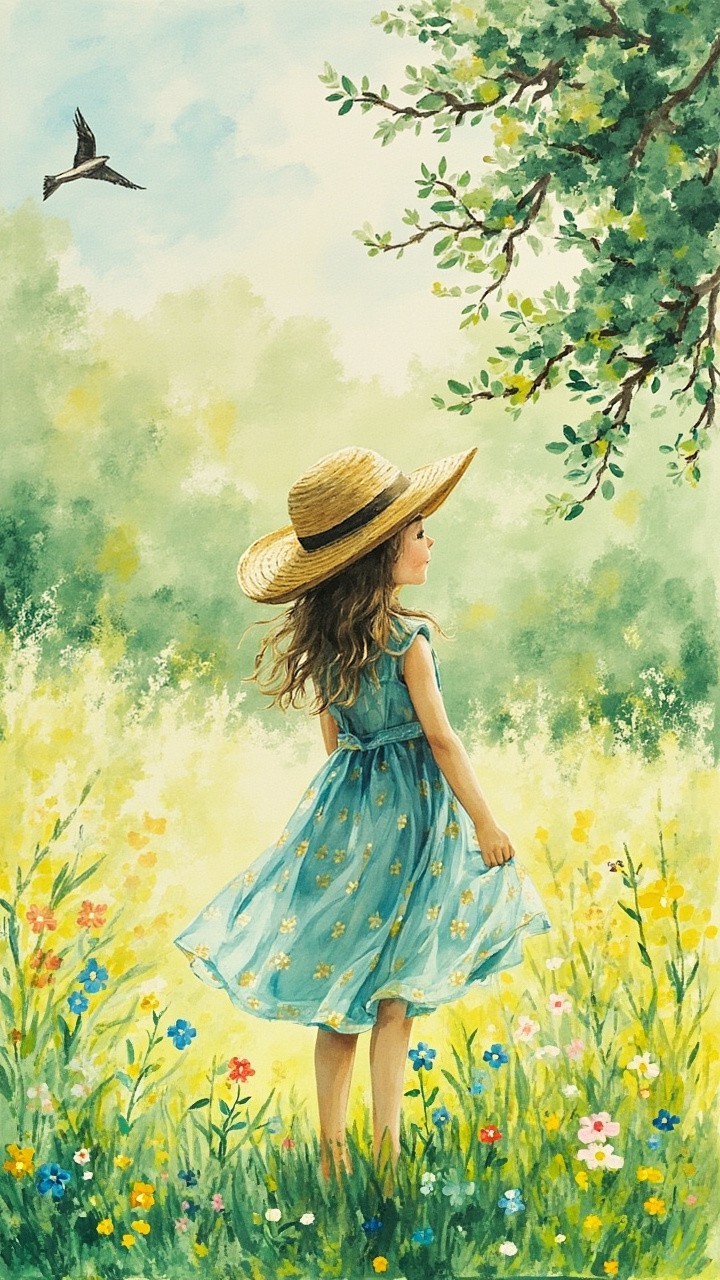 Girl Drawing in a Summer Park