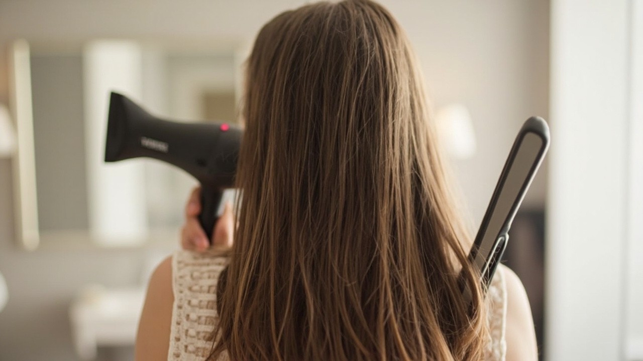 Girl Holding Hairdryer and Straightener from Behind
