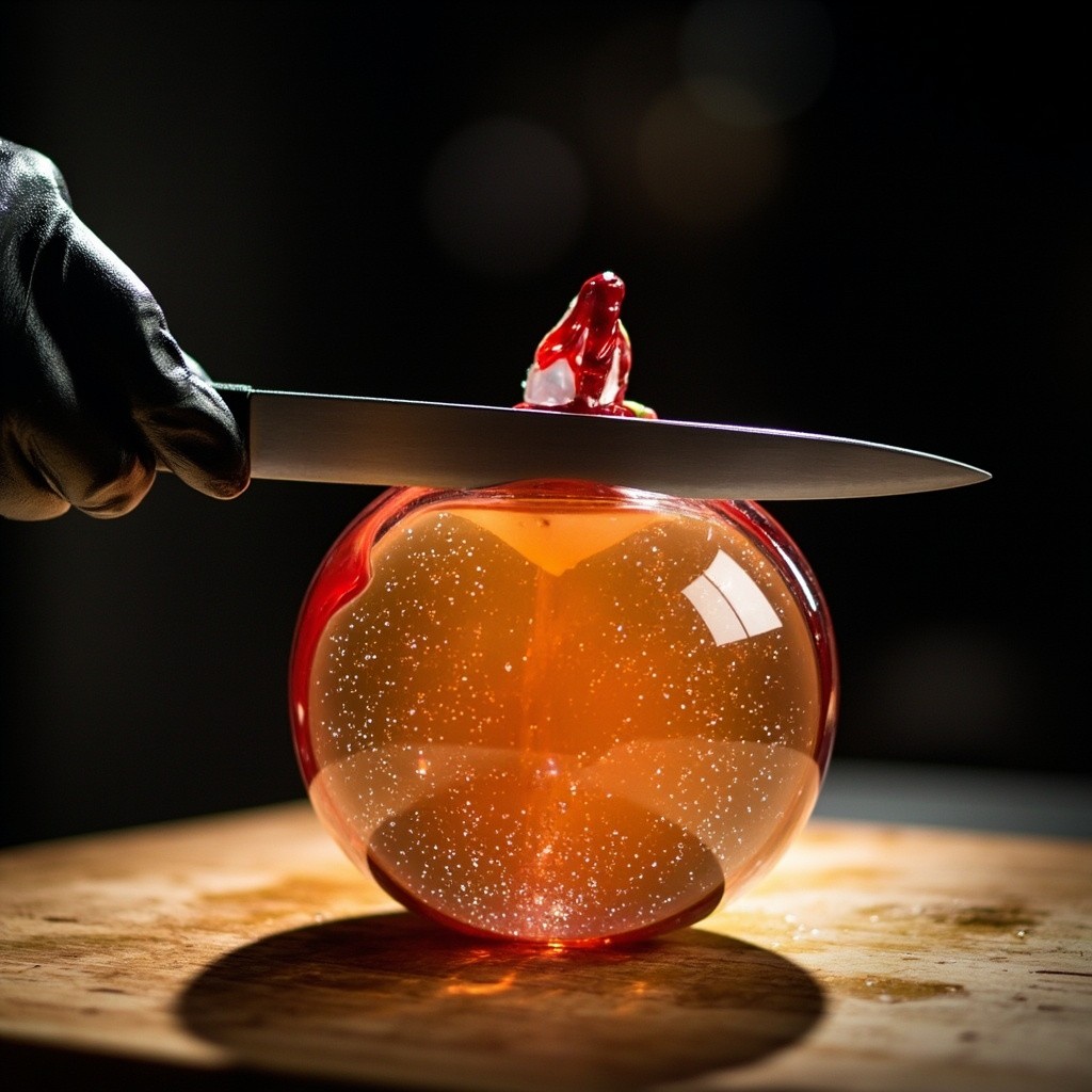 Gloved Hand Preparing to Slice Glass Dragonfruit