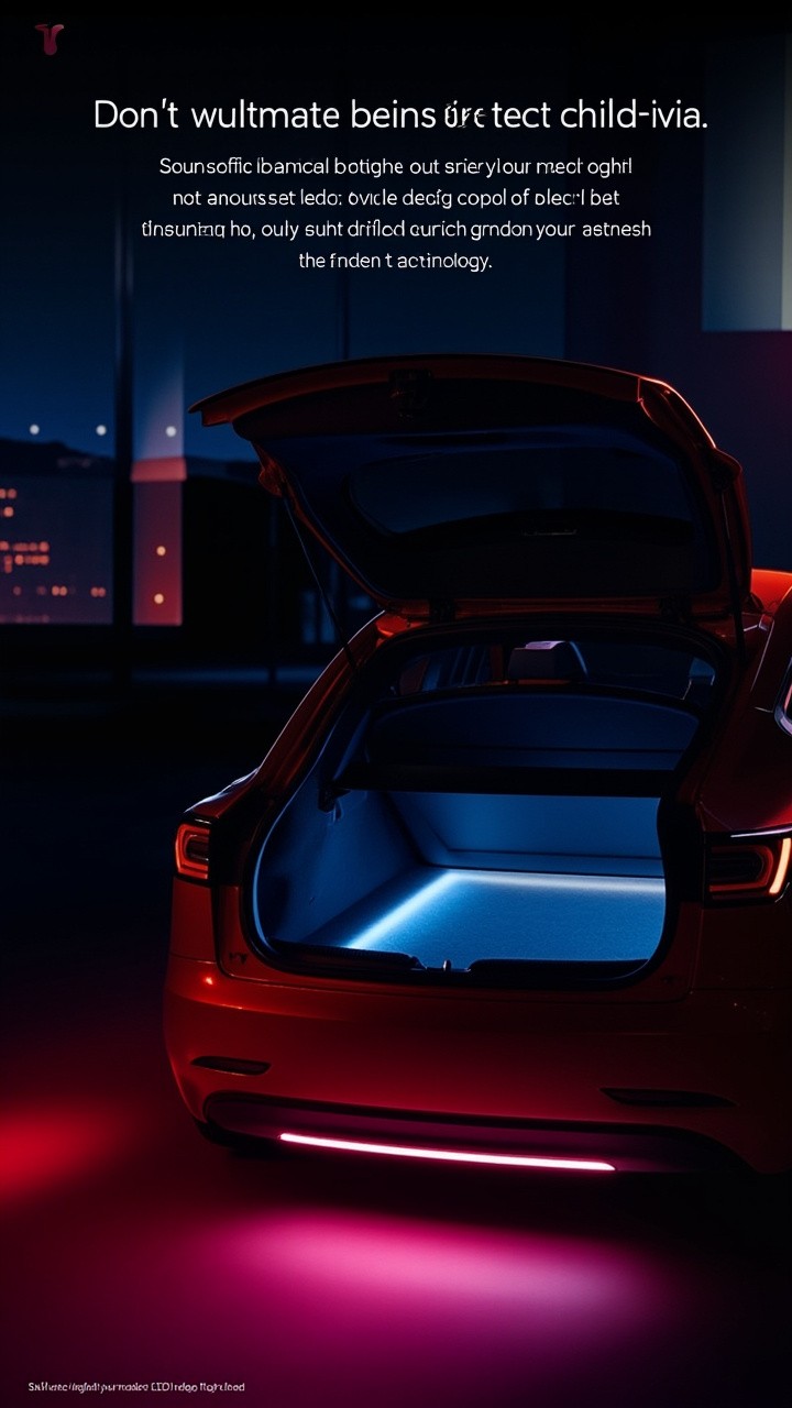 Glowing Tesla Model with Open Trunk at Night