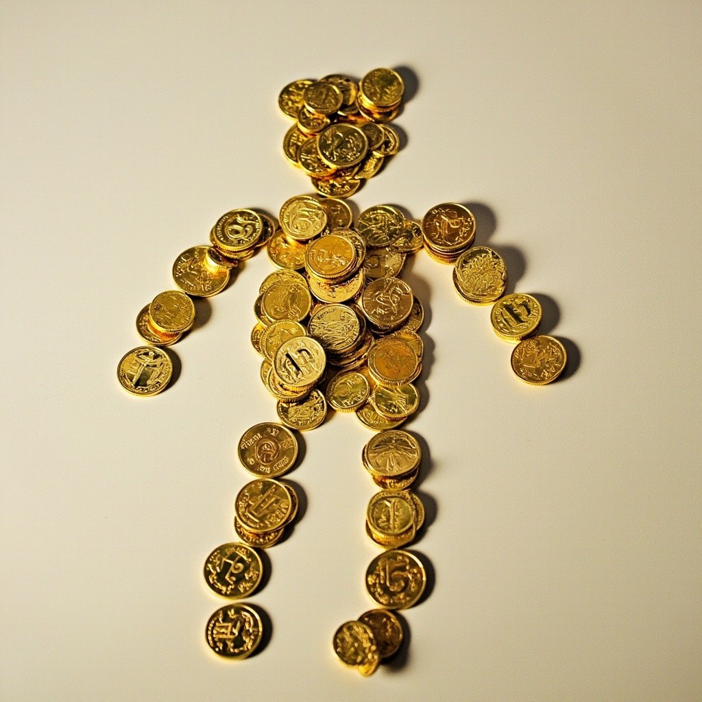 Gold Coins Forming a Human Shape