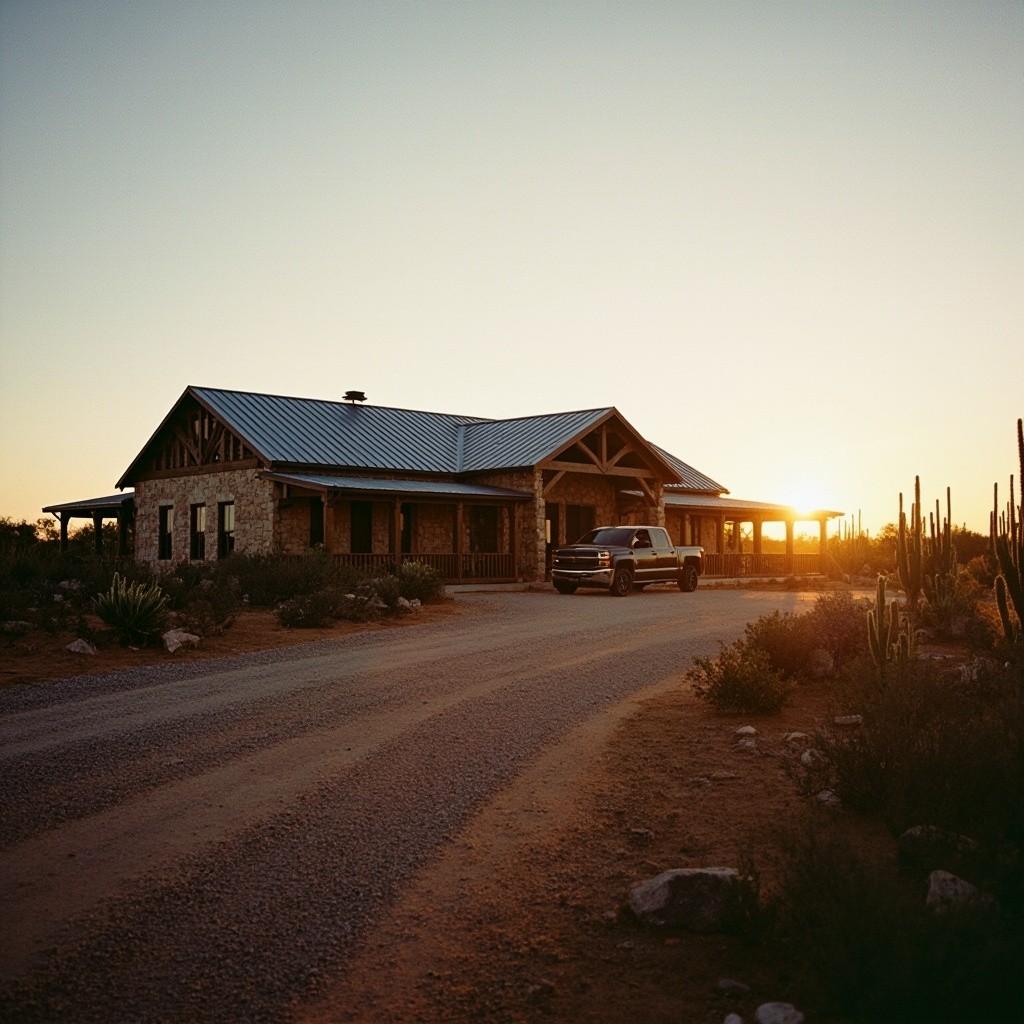 Golden Hour at Rustic Texas Ranch House