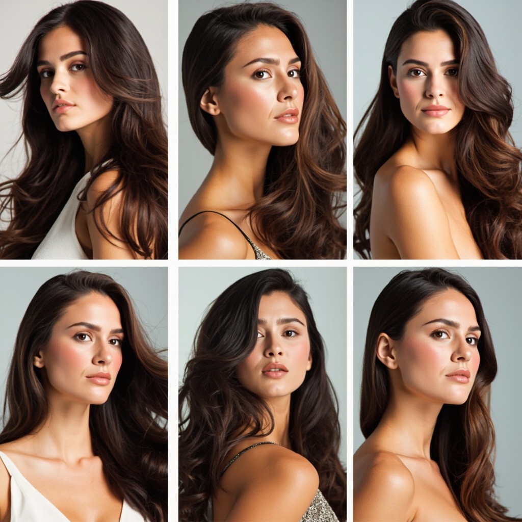 Graceful, Radiant Women Showcasing Healthy Hair and Skin