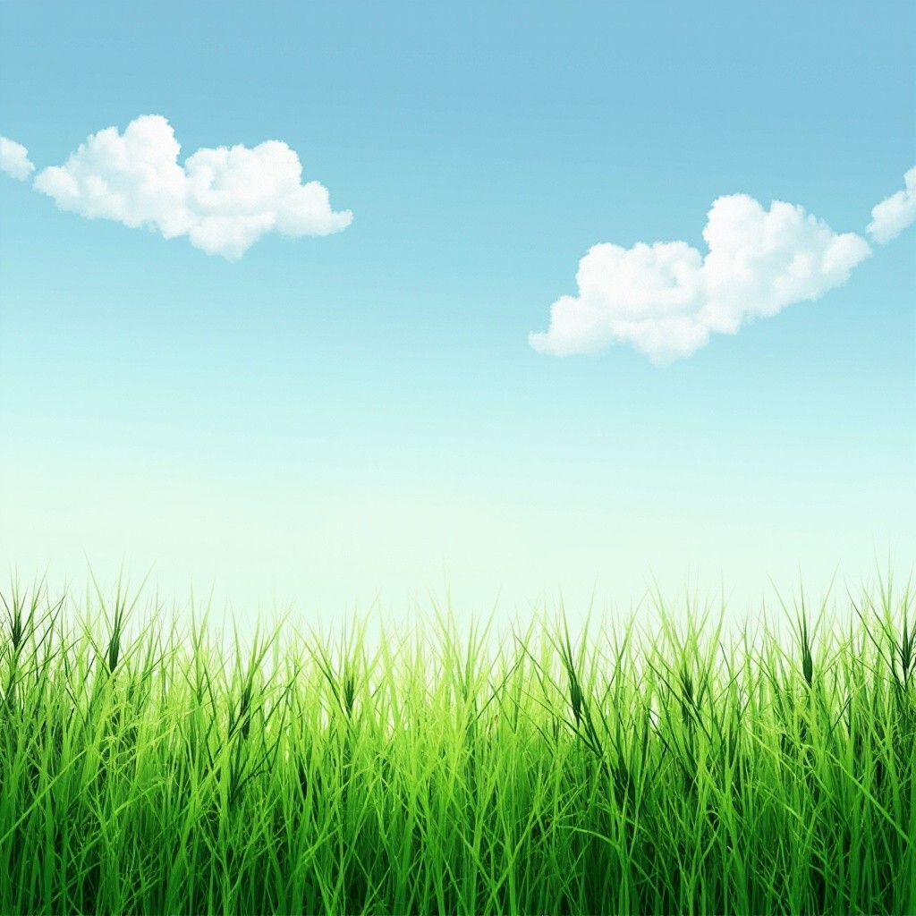 Grassy Meadow with Floating Blue Clouds