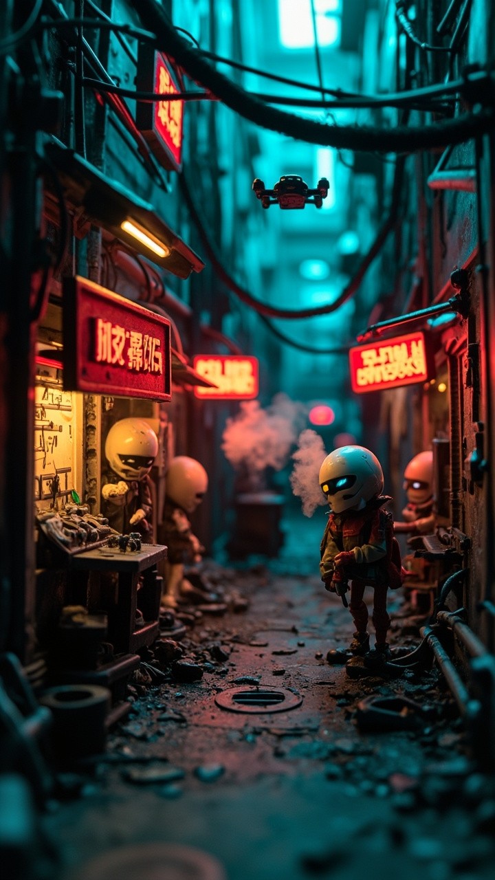Gritty Cyberpunk Black Market in Anime Style