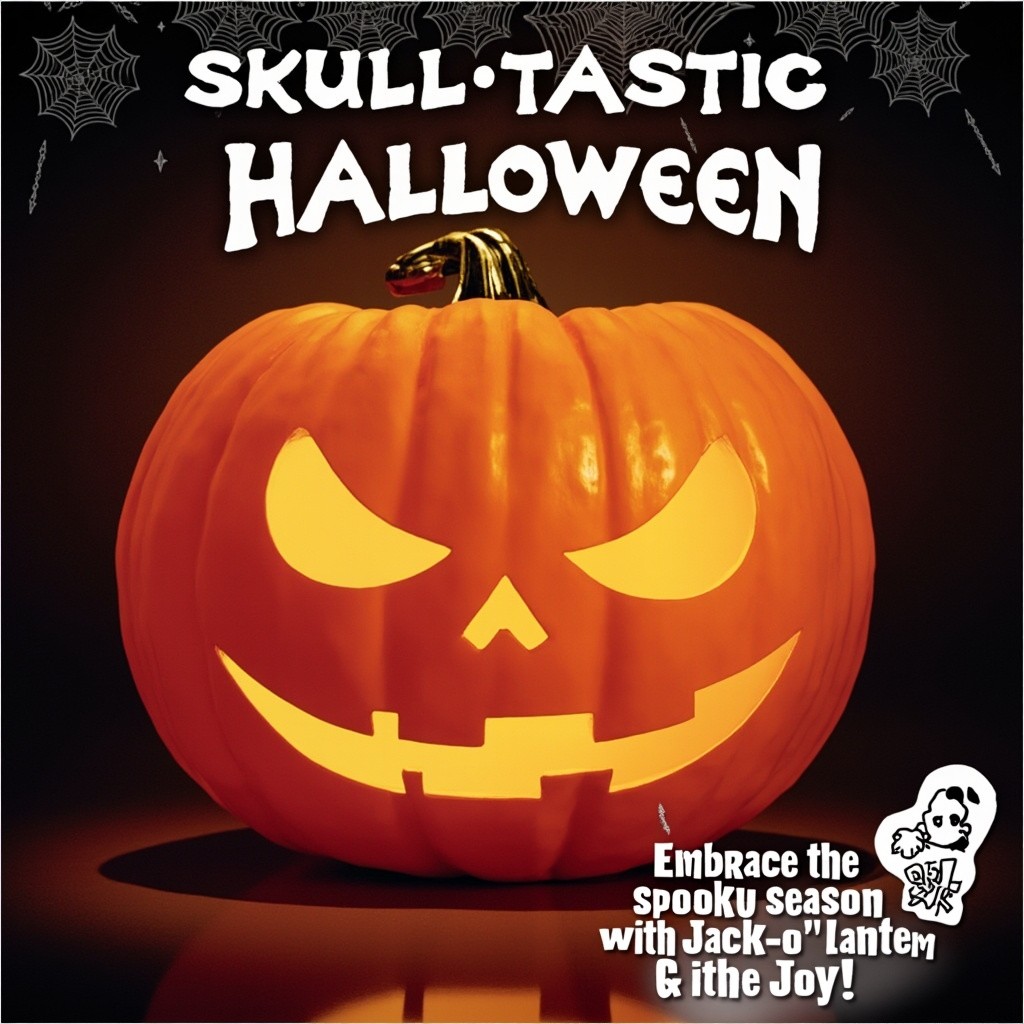 Halloween Slogan with Smiling Skull and Pumpkin
