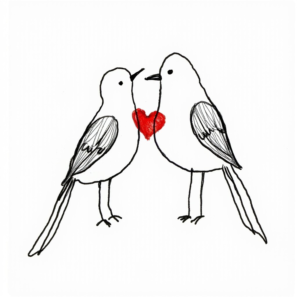 Hand-drawn Lovers Holding Red Heart Picasso Style