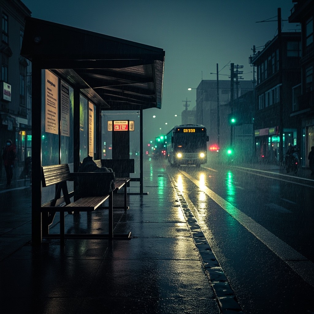 Heavy Rain at the Bus Stop