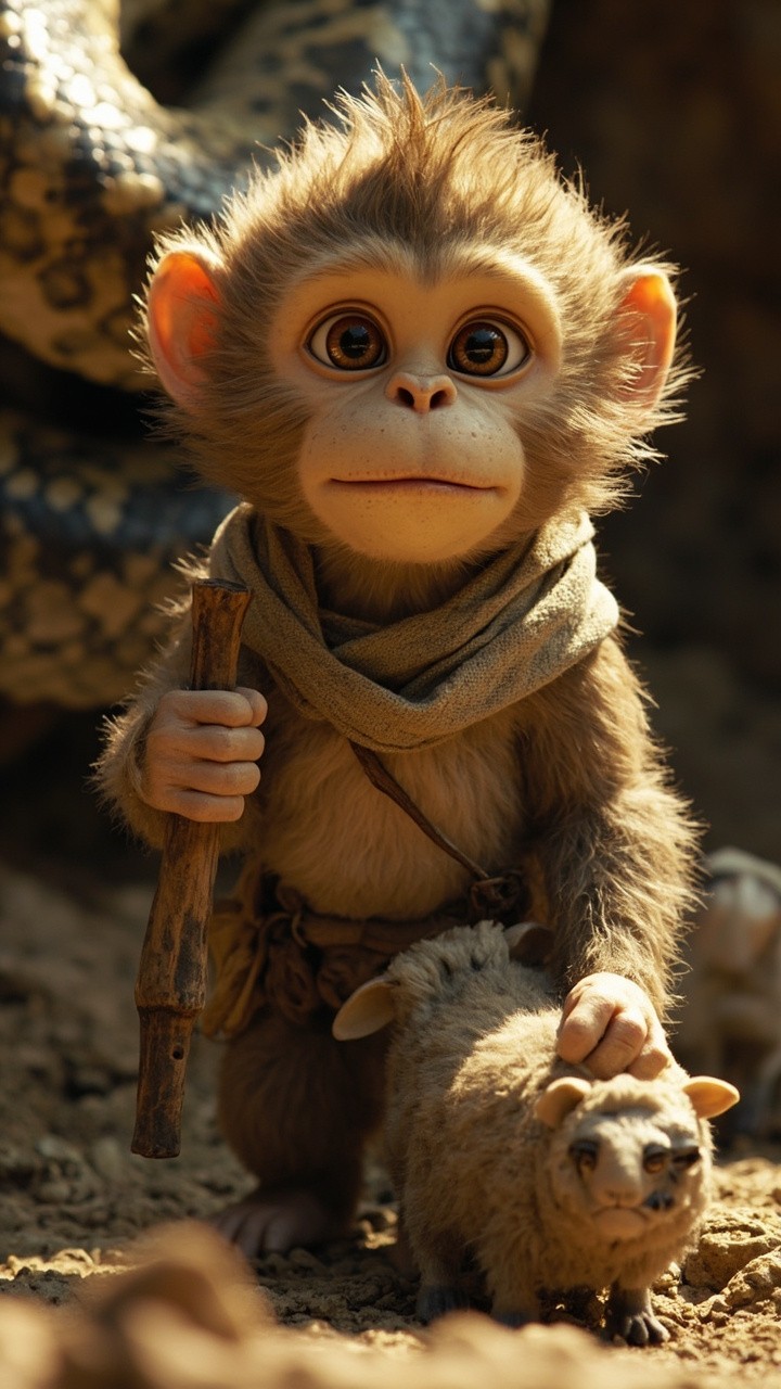 Heroic Monkey Witnessing Snake's Terrifying Capture of Sheep
