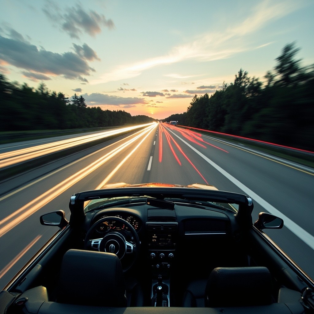 Highway Speed Traffic Through a Convertible's Perspective