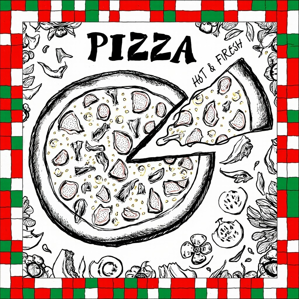 Hot & Fresh Pizza with Ingredients Artwork