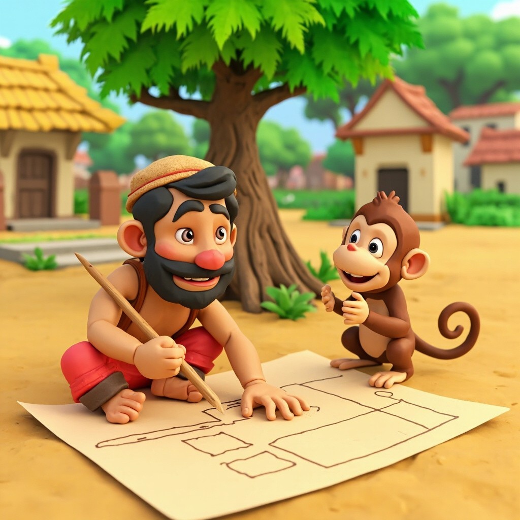 Indian Farmer Shares House Plan with Happy Monkey