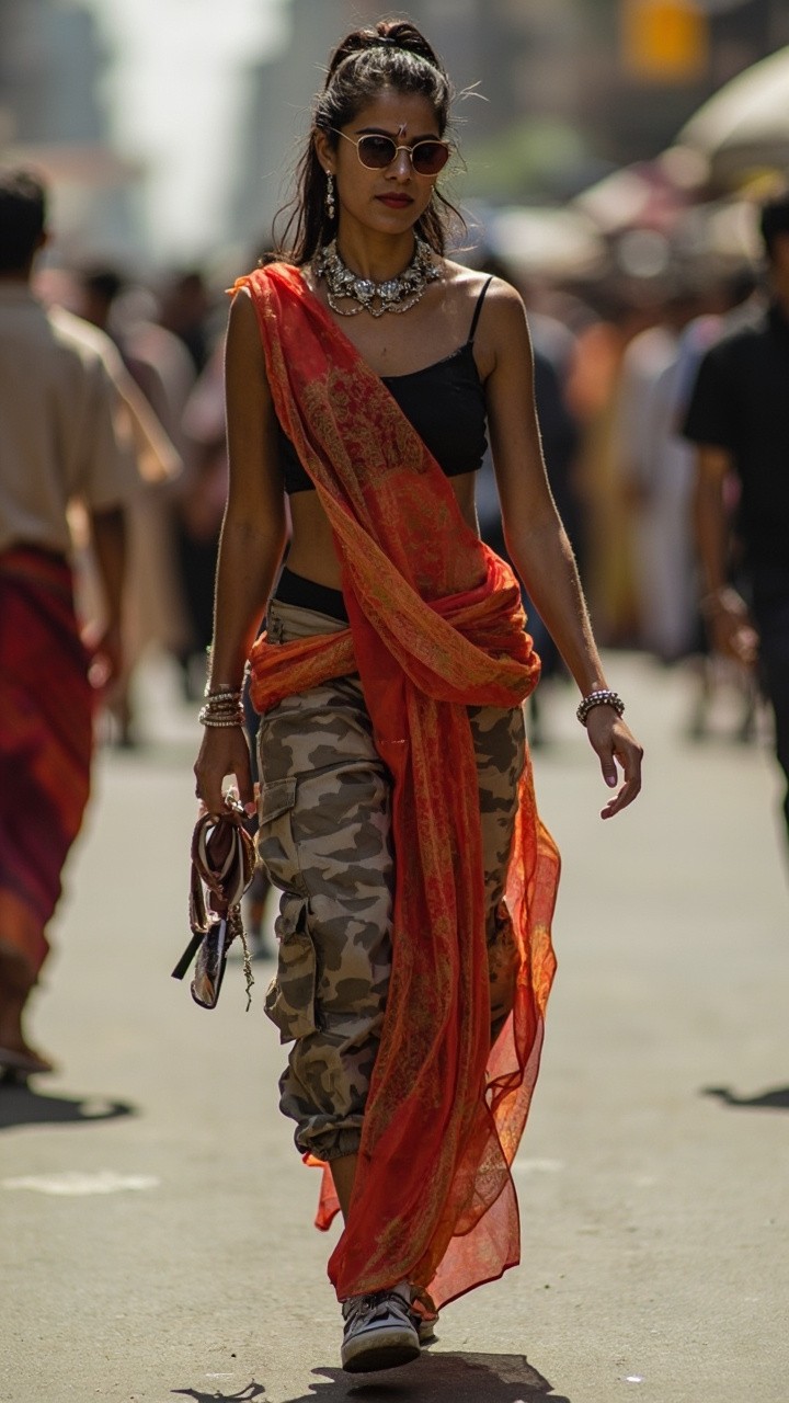 Indian Fusion Fashion in Delhi's Vibrant Streets