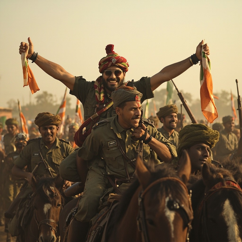 Indian Soldiers Celebrating Victory in Realistic Art