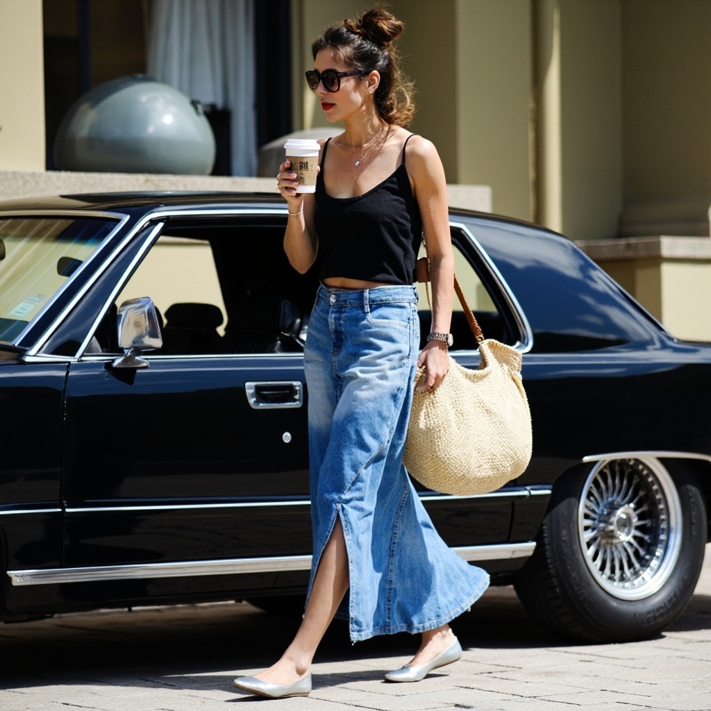 Influencer with Coffee by Classic Car