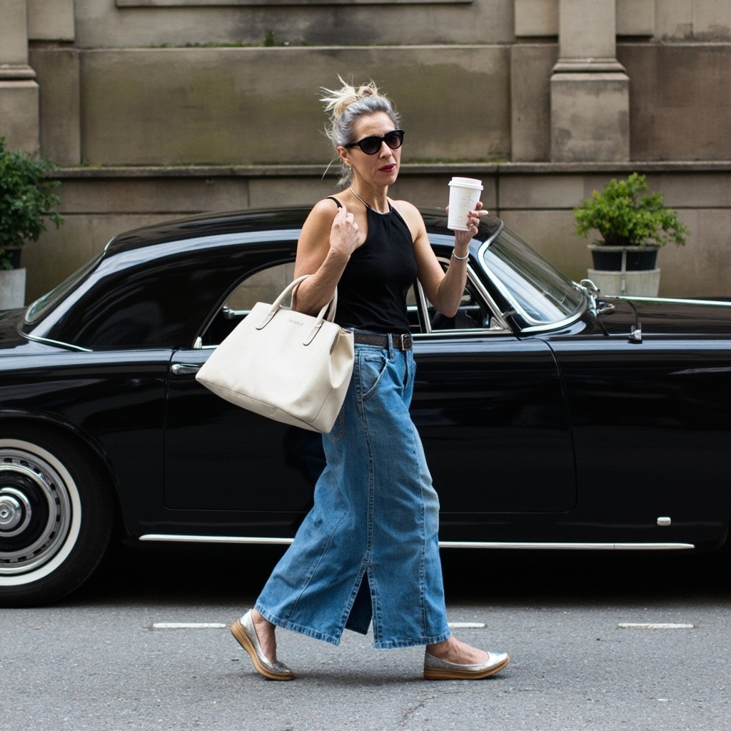 Influencer with Coffee by Classic Car