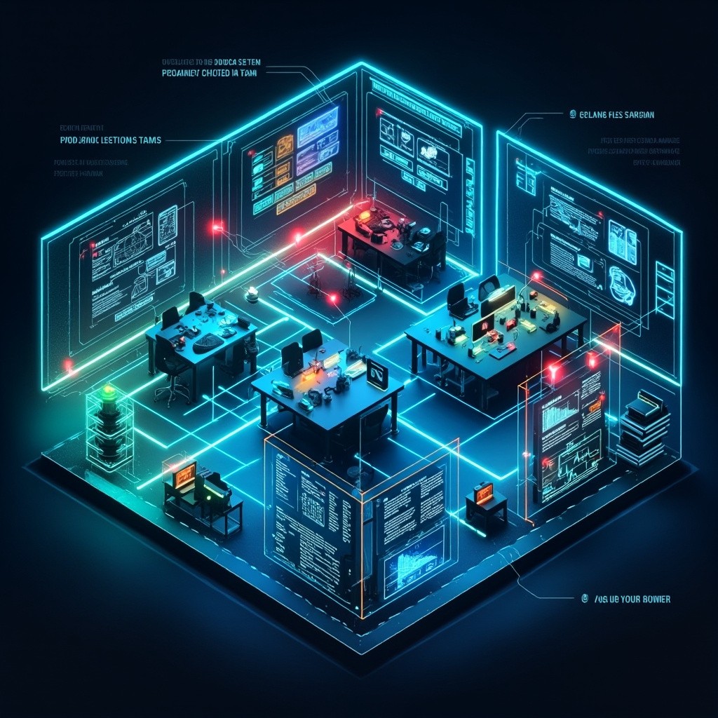 Isometric Illustration of High-Tech Oil Control Room Zones