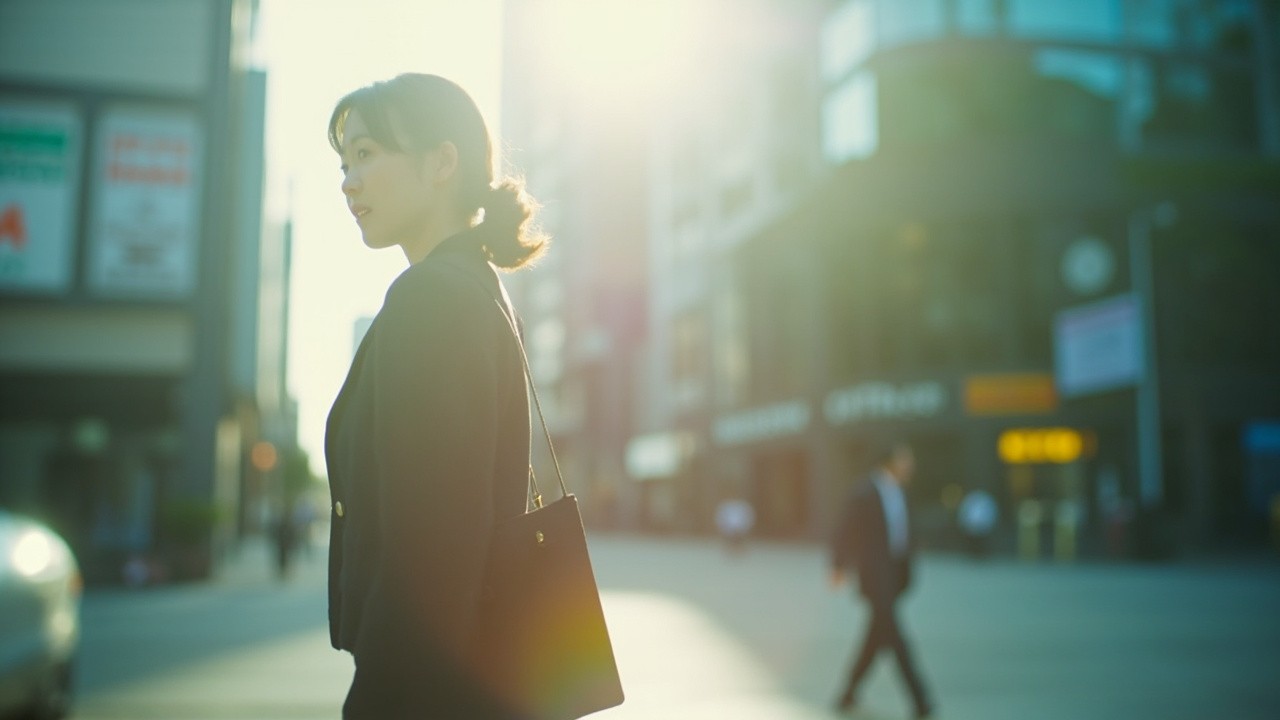 Japanese Businesswoman Walking in Urban Office District