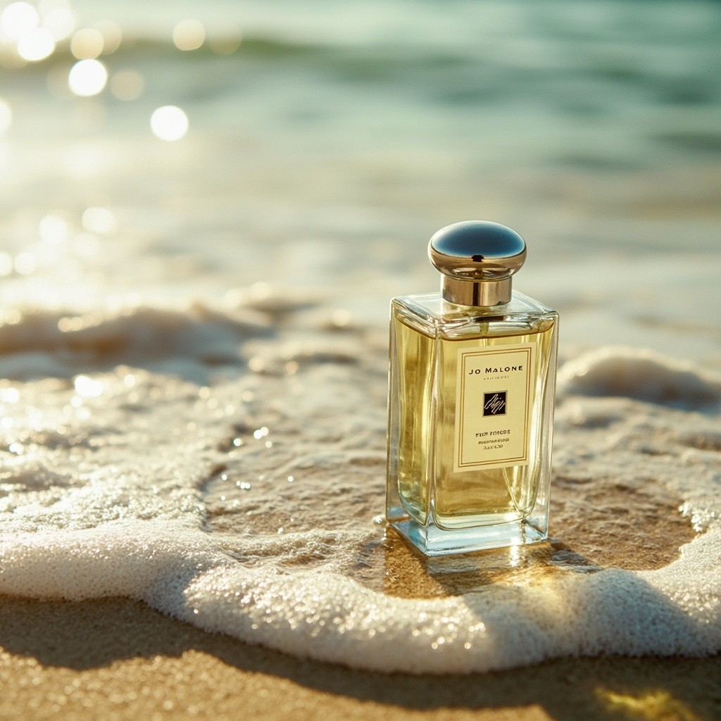 Jo Malone Perfume Bottle on a Sunny Beach