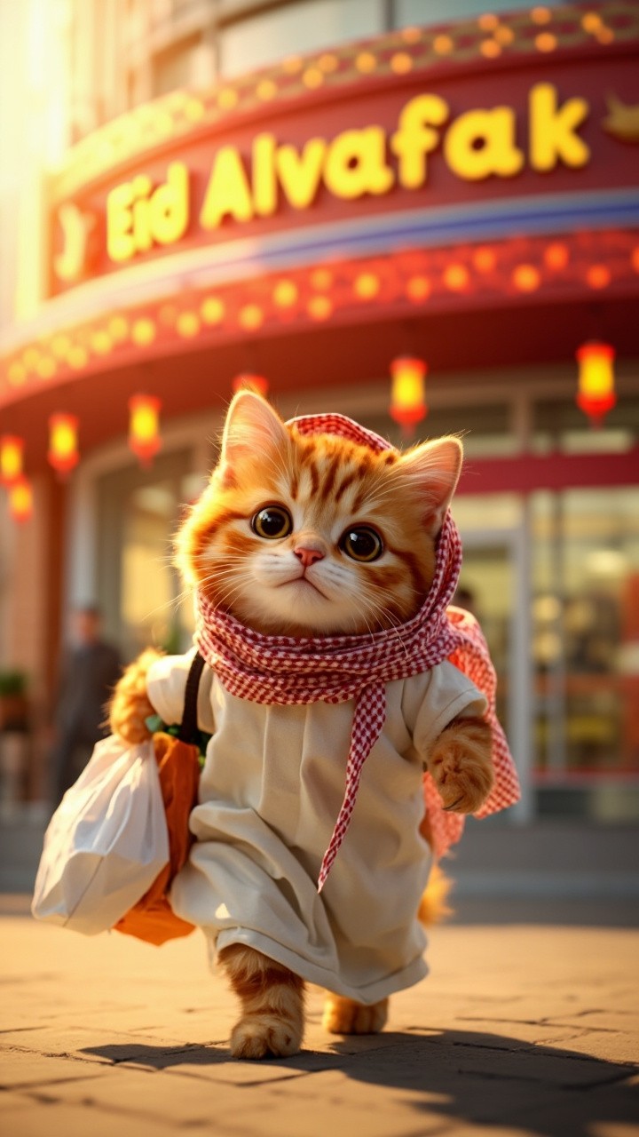 Joyful Saudi Cat Shopping for Eid Gifts