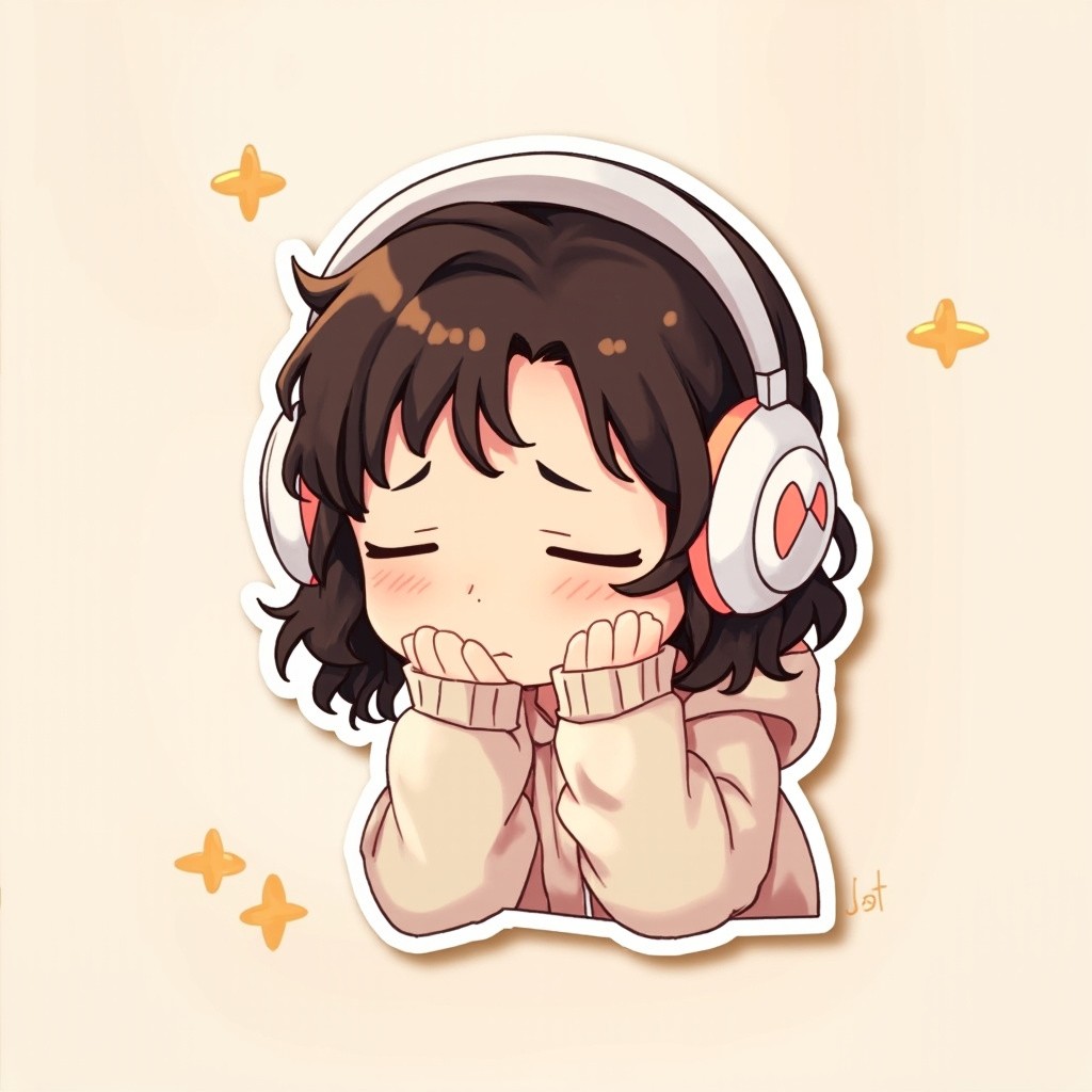 Kawaii Miniature Girl with Headphones in Pastel Hoodie