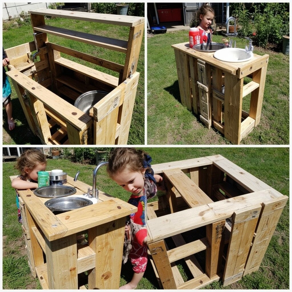 Kids Playing in a DIY Backyard Mud Kitchen
