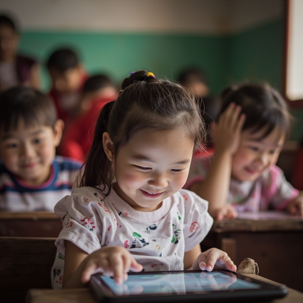 Kids Using Tablets in a Rural School Classroom