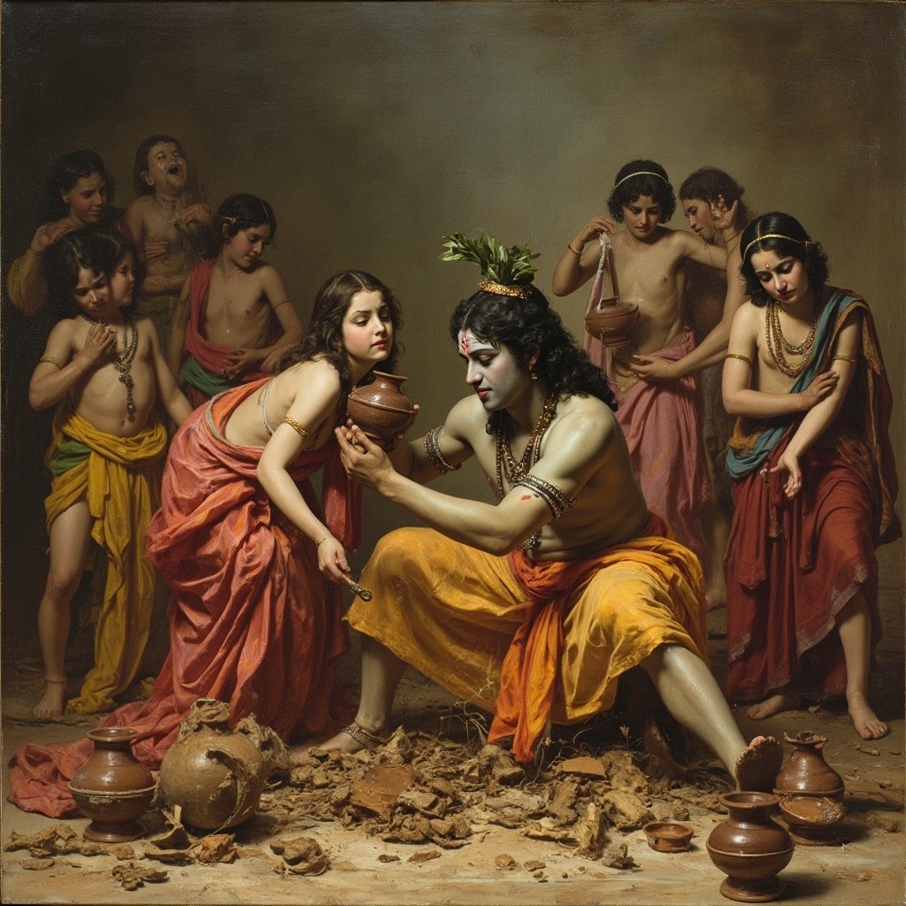 Krishna Breaking Pot with Gopis