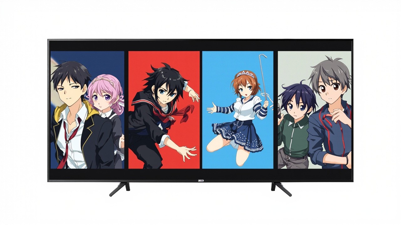 Large Screen Displaying Animated US Films on White Large Screen Displaying Animated US Films on White