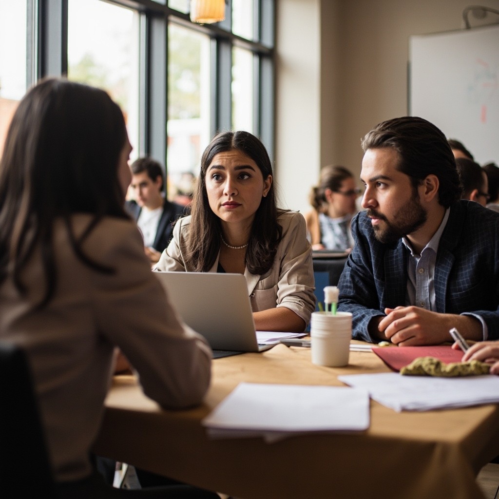 Latinas Around a Table in a Workshop