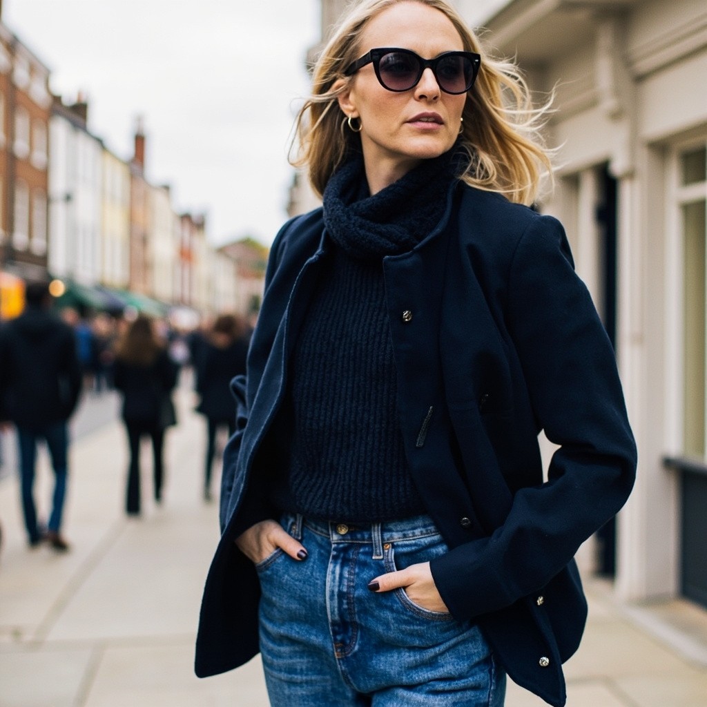 Lisa Armstrong Wearing Navy Chanel Jacket and Jeans