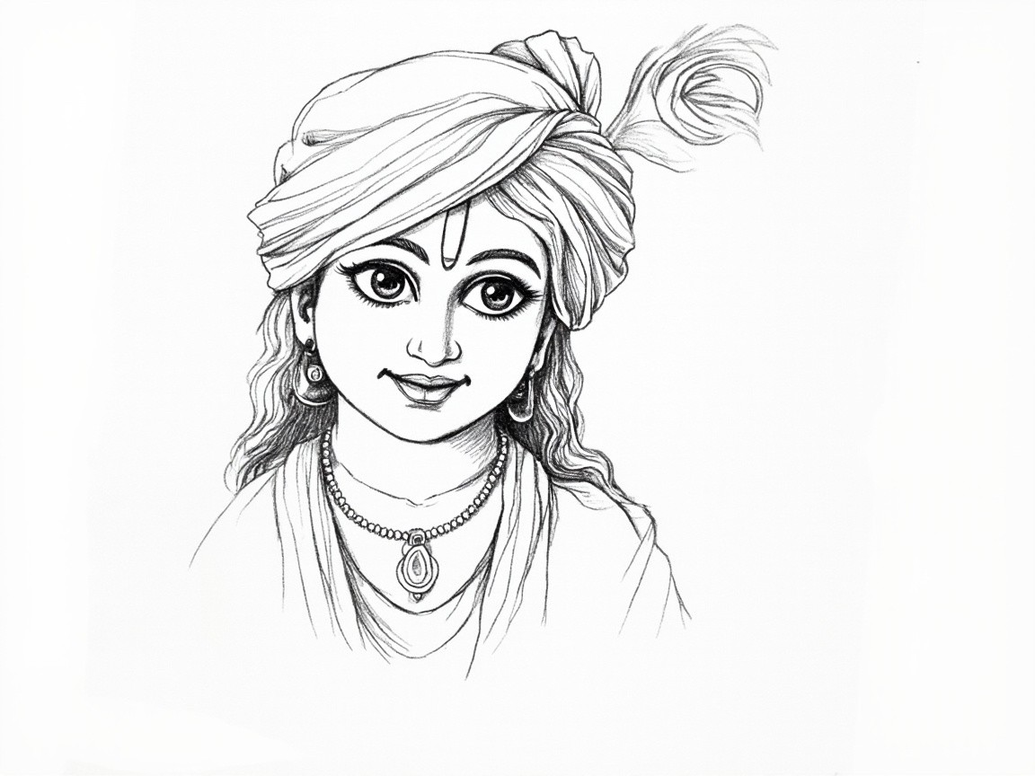Lord Krishna's Smiling Face Sketch